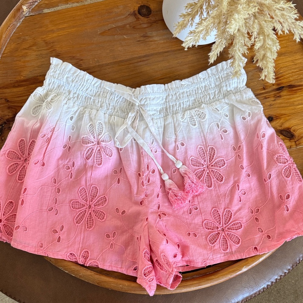 Surf Gypsy Pink and White Ombre Eyelet Shorts